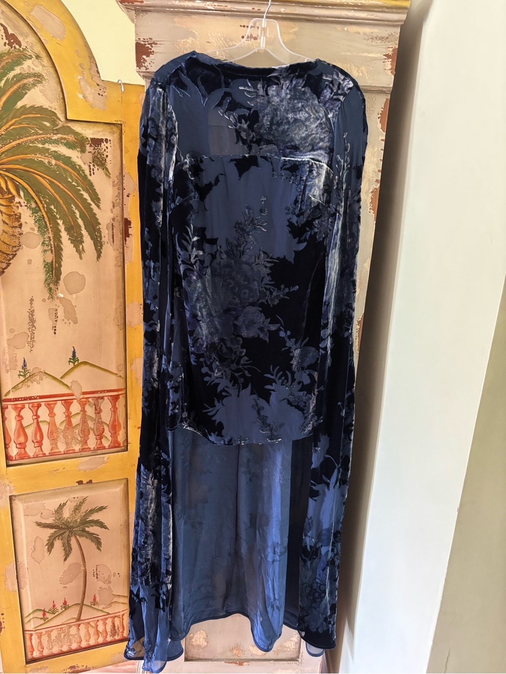BHLDN Navy Velvet Floral Maxi Dress with Sheer Overlay